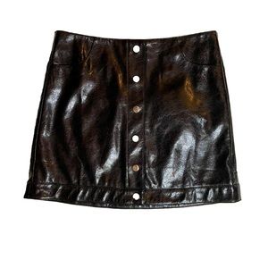 The Indigo Child Black Faux Leather Mini Skirt Size S W/Silver Snap Buttons NWT